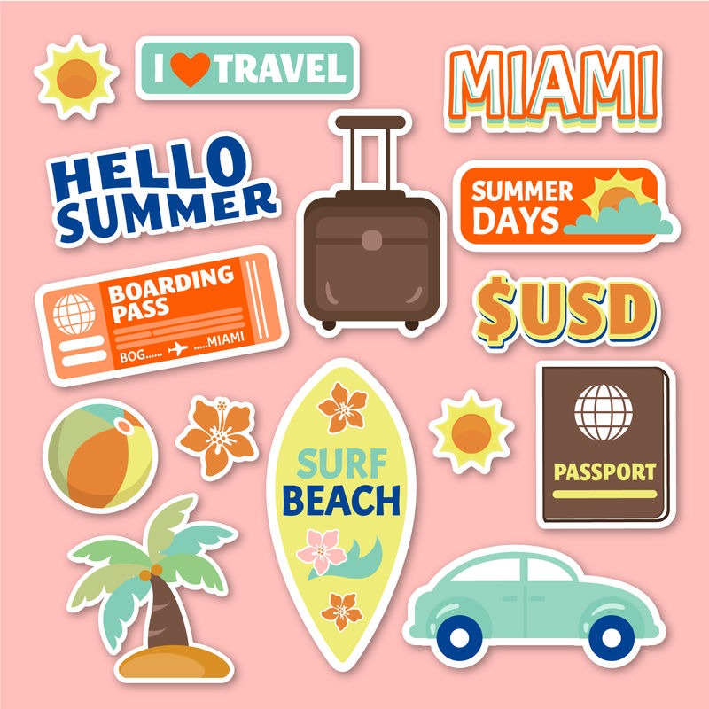 旅行贴纸矢量