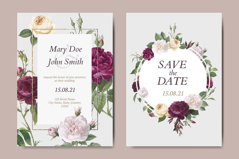 花卉婚礼请柬向量集