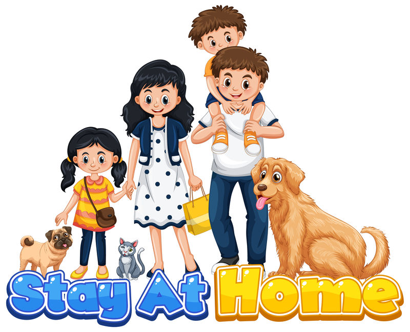 字的字体设计与快乐的家庭成员呆在家里