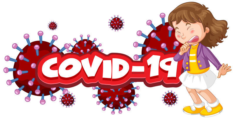 冠状病毒海报设计与文字和病女孩咳嗽