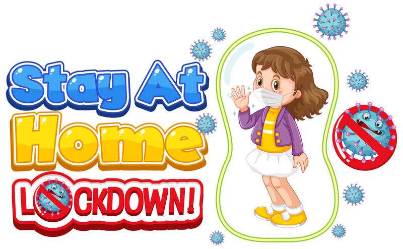 冠状病毒海报设计与女孩戴面具