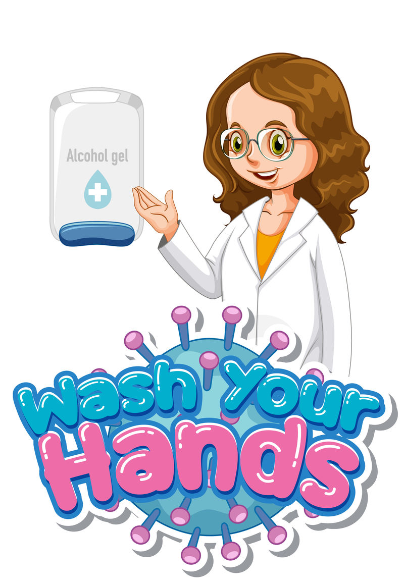冠状病毒海报设计与快乐医生洗手