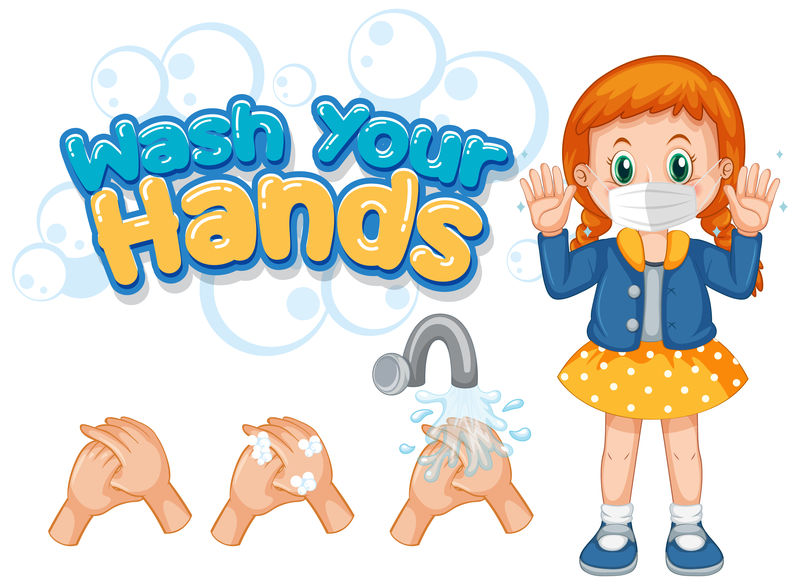 Coronavirus海报设计，适合与女孩一起洗手