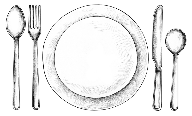 手绘盘子和餐具套装透明png