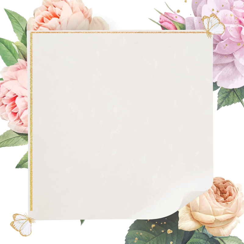 金色框架设计元素上的粉色卷心菜玫瑰图案