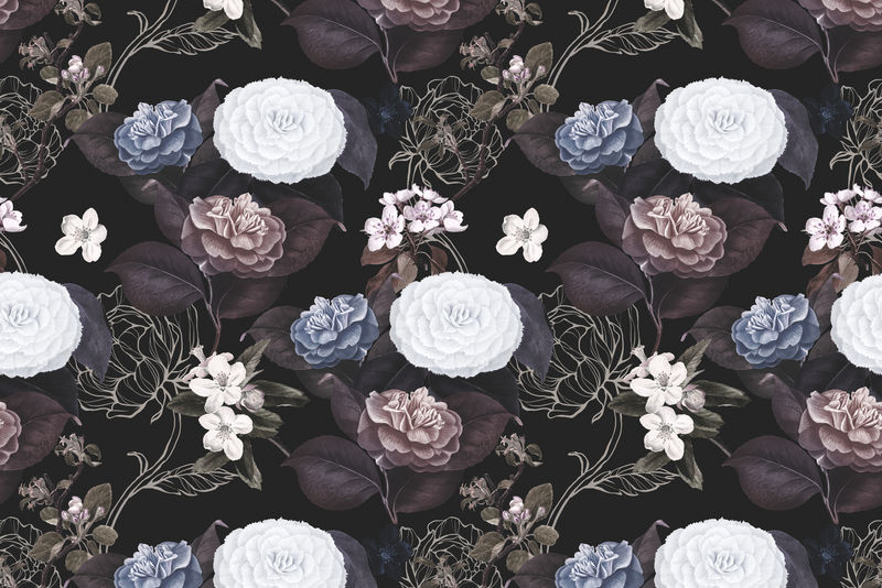 黑色背景手绘花卉图案