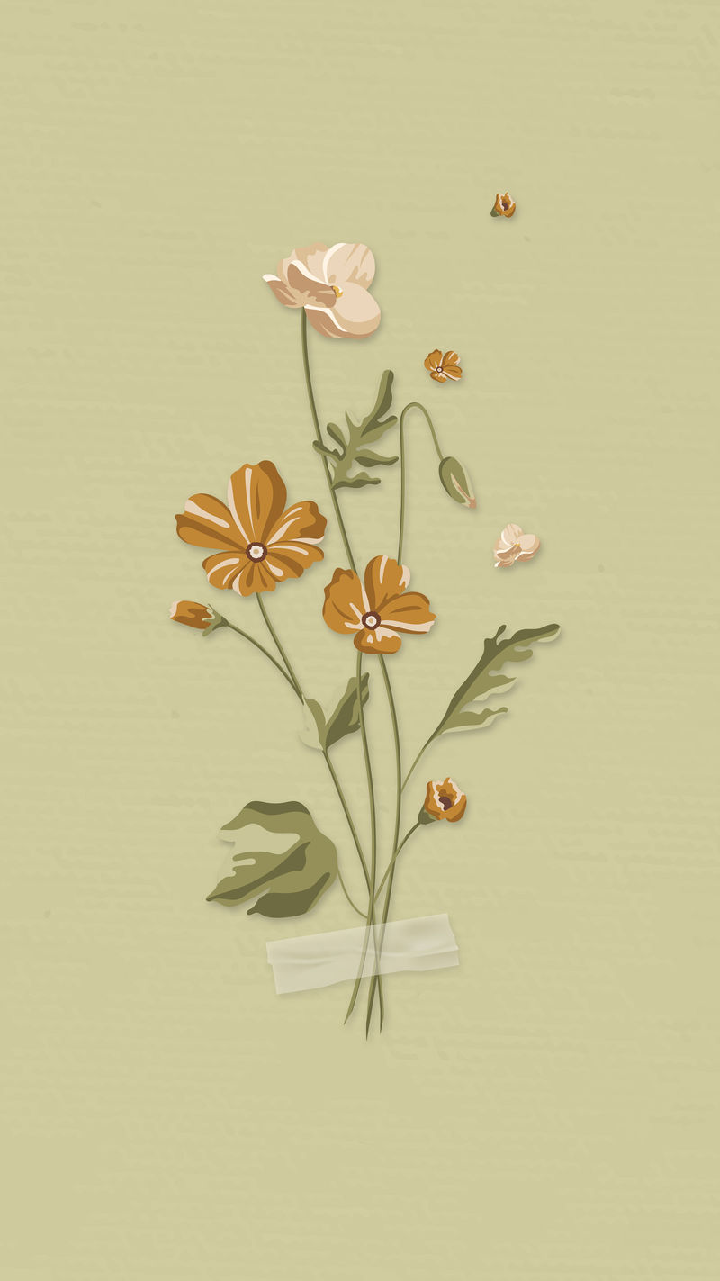 在绿色背景向量上盛开花朵