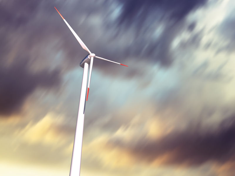 背景为移动云的风力涡轮机