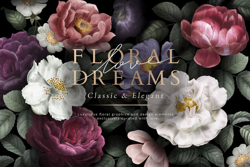 以玫瑰和花卉梦为主题的背景向量