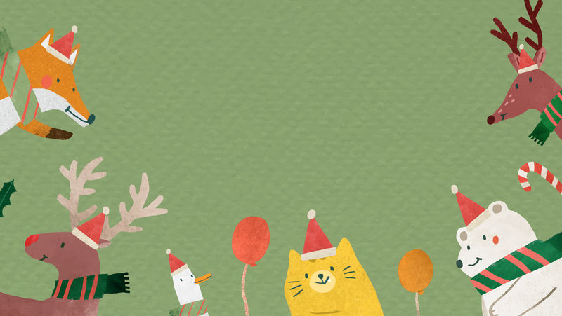 圣诞动物涂鸦框架向量