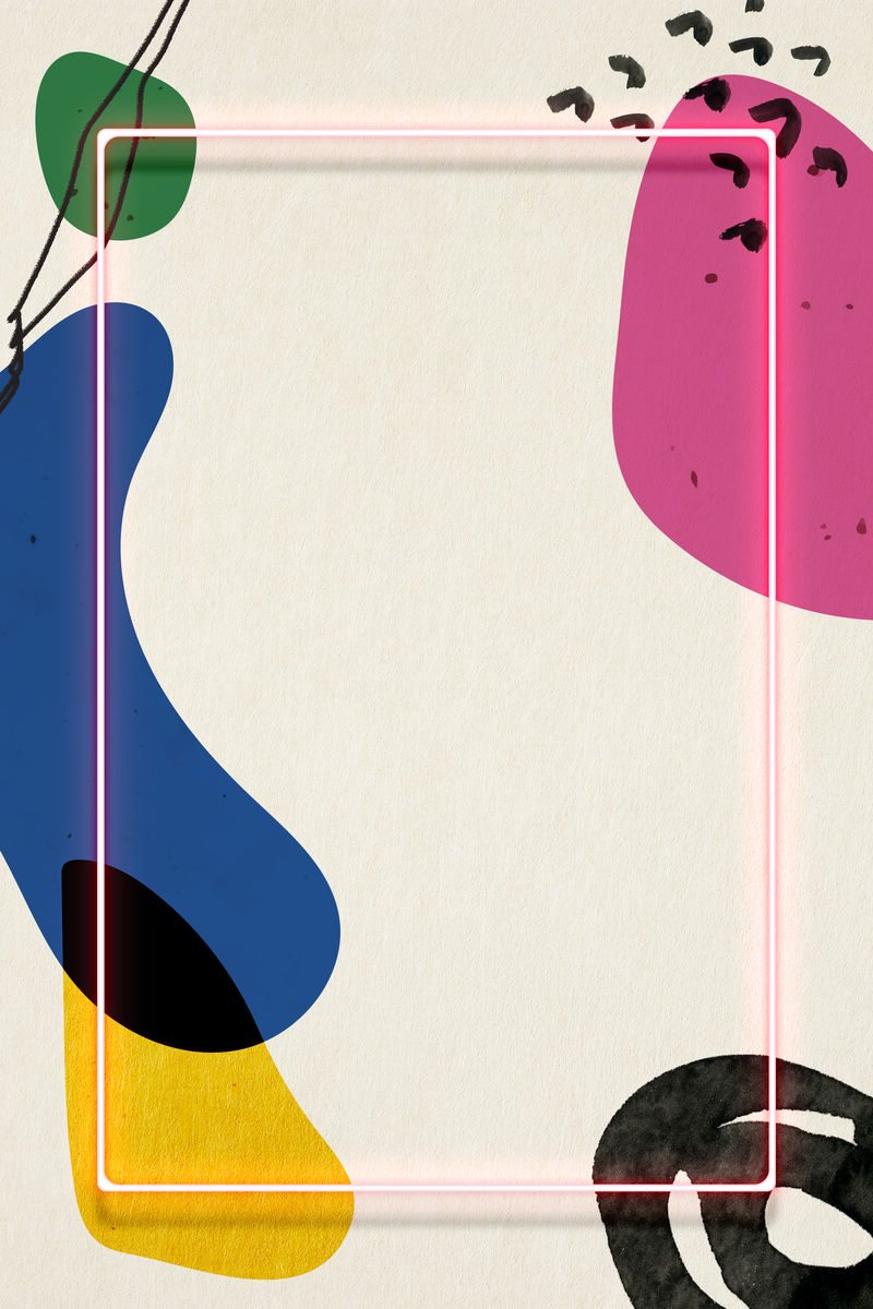 孟菲斯图案背景上的粉红色霓虹灯框