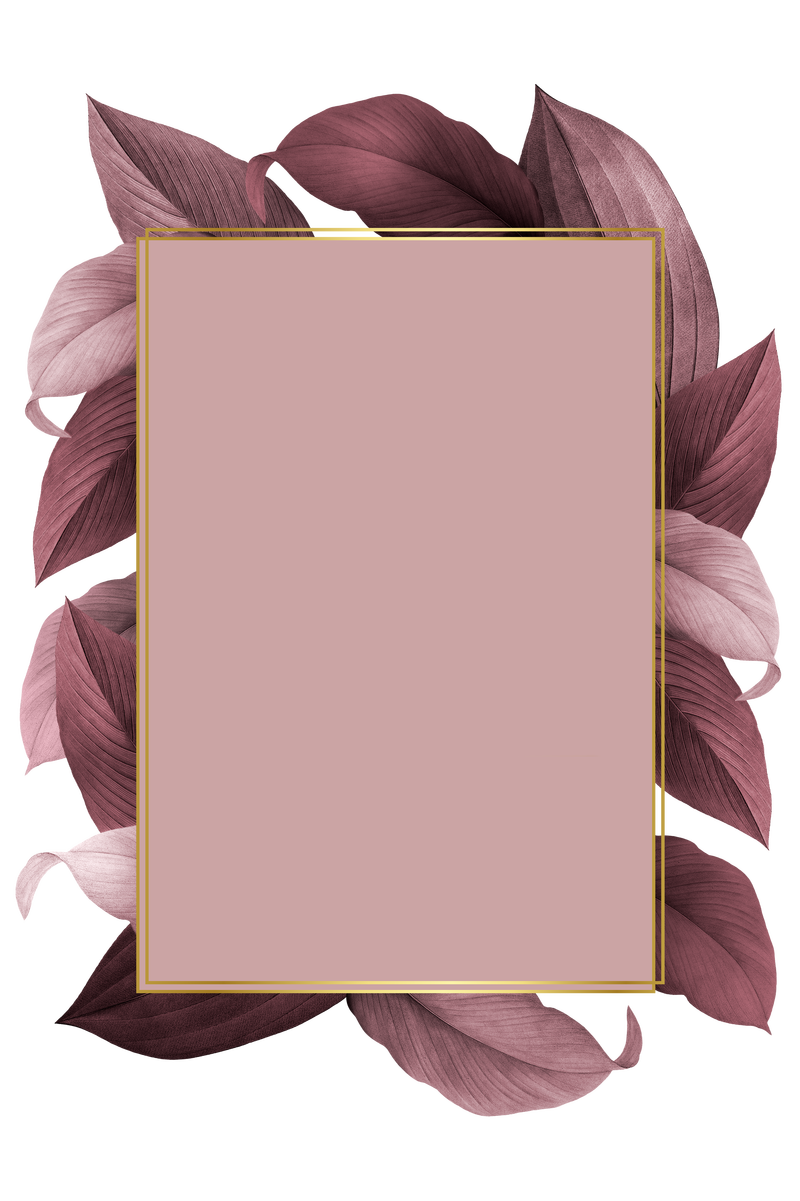 粉红色叶子带有金色矩形边框设计元素