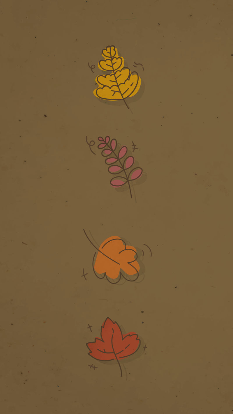 秋天树叶涂鸦图案棕色手机壁纸矢量