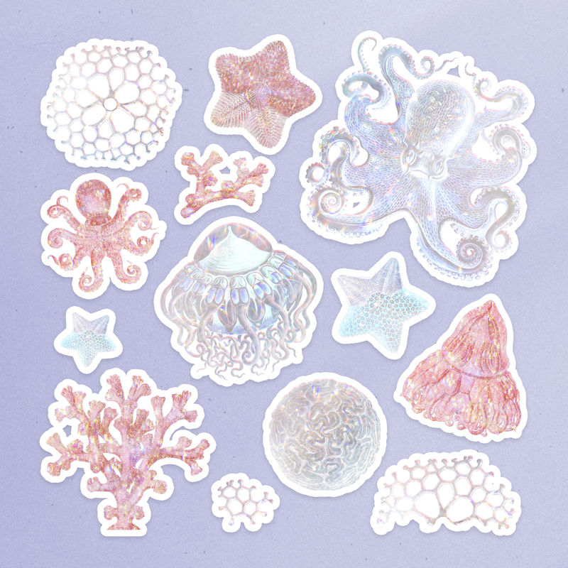 一套全息海洋生物贴纸覆盖设计资源