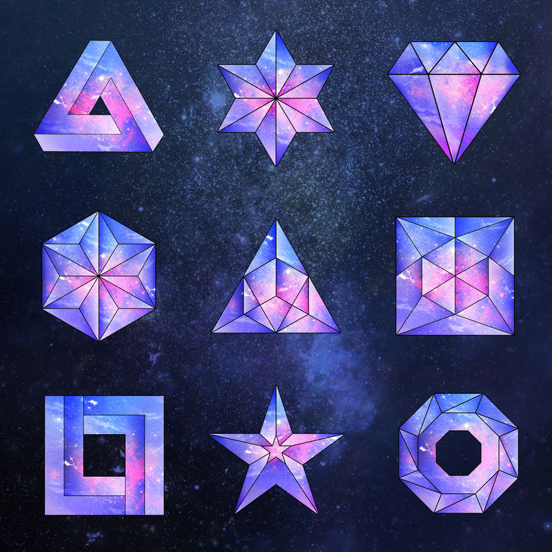 银河图案粉红紫色几何形贴纸套装