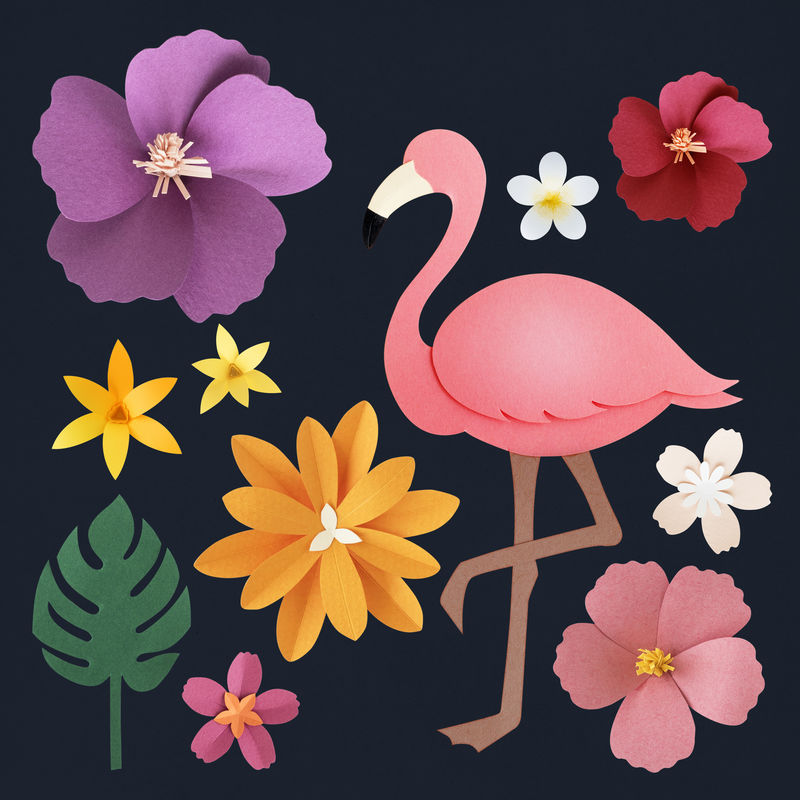 粉红火烈鸟纸花模型psd集