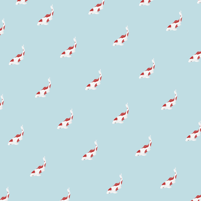 蓝色背景上的红鲤鱼图案插图