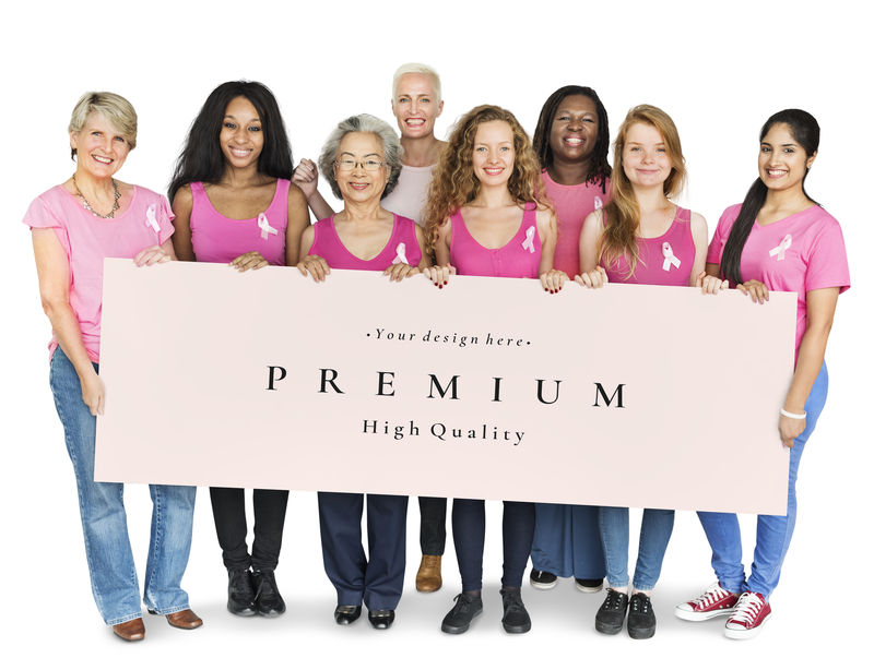 各种各样的妇女与粉红丝带运动横幅样机