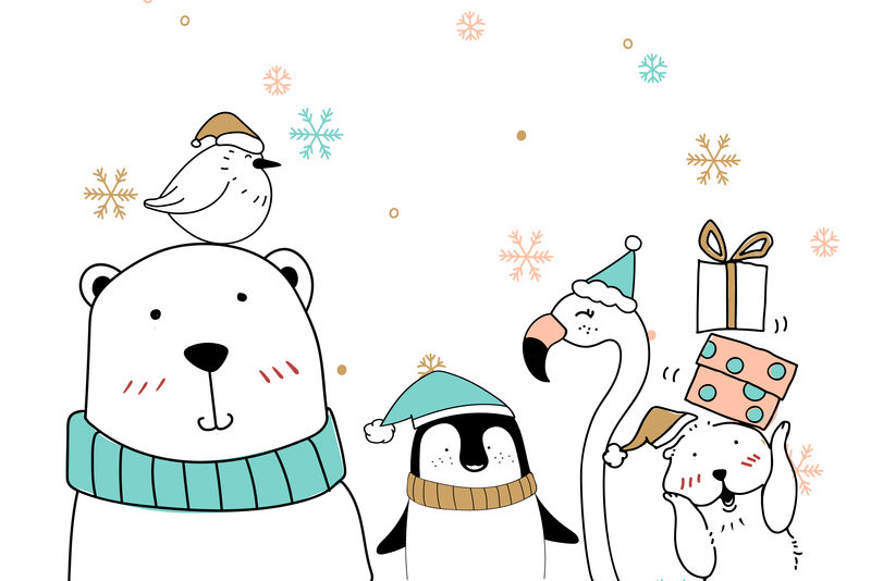 可爱的北极熊载体动物圣诞卡背景