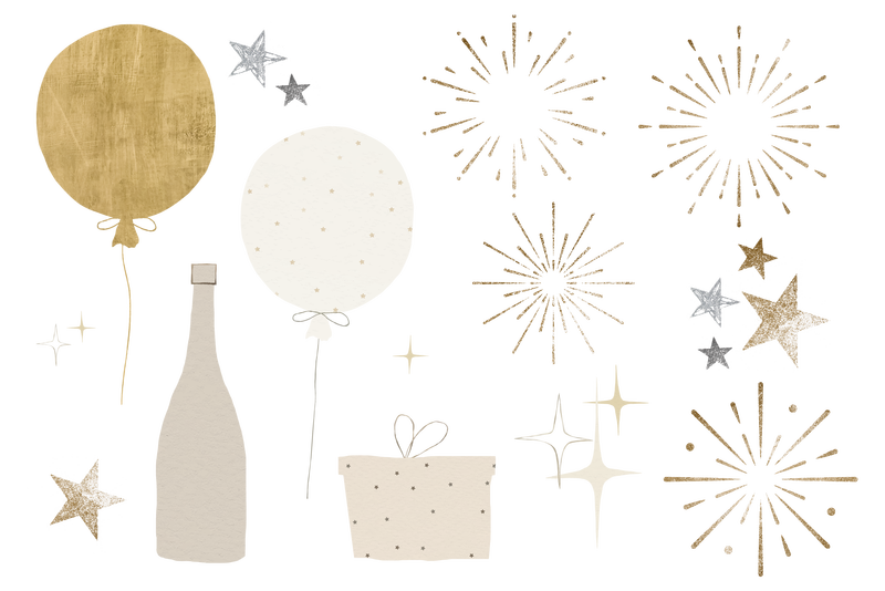 奢华金色节日贴纸png元素套装