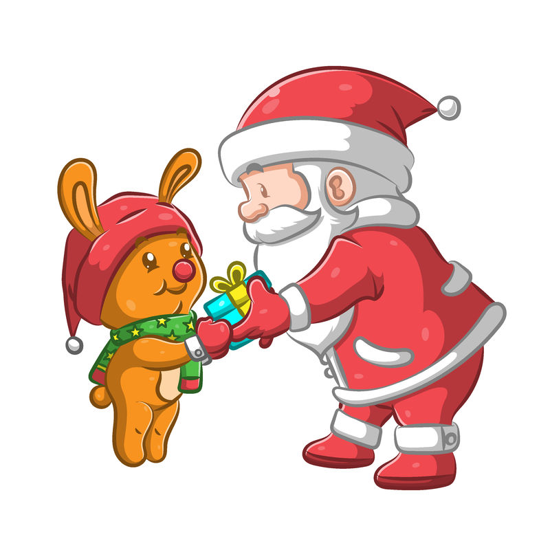 大圣诞老人把小礼物送给黄兔