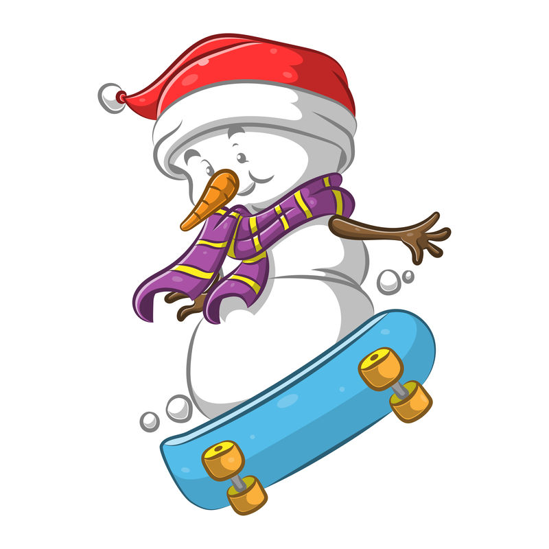那个用紫色围巾玩滑板的雪人