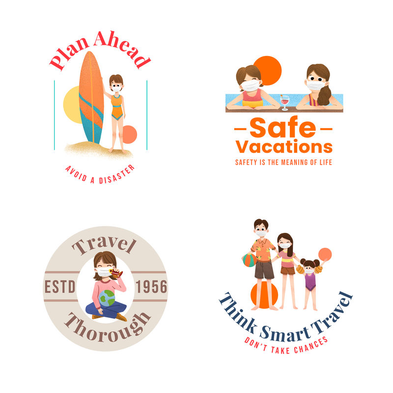 标志设计与COVID-19预防概念的品牌和m