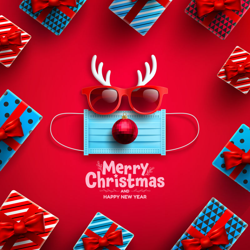圣诞快乐和新年快乐海报或横幅，带礼品盒