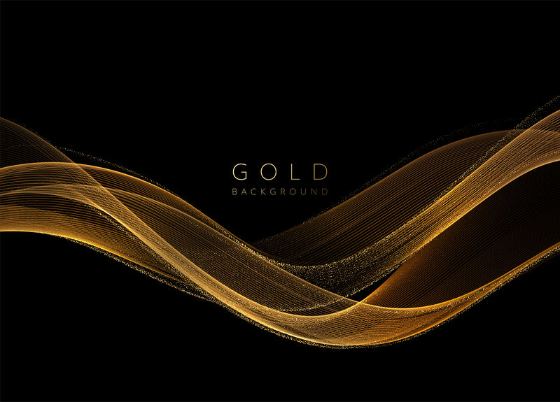 抽象闪亮的金色波浪形设计元素。流动黄金波