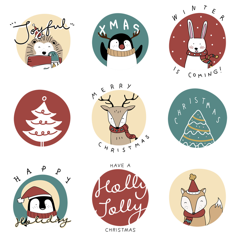 圣诞祝福png可爱动物社交媒体贴纸系列
