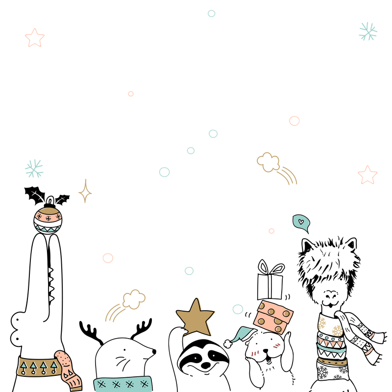 圣诞动物卡通png儿童手绘插图