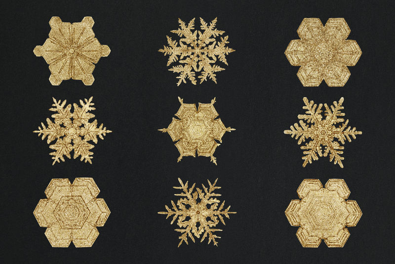 季节\u0026rsquo;问候金雪花psd集微距摄影由Wilson Bentley混合艺术