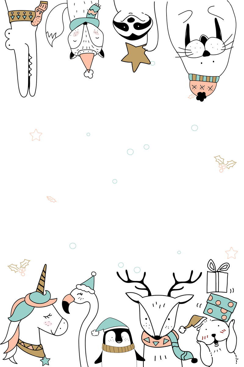 圣诞节动物卡通框架png手绘儿童插图