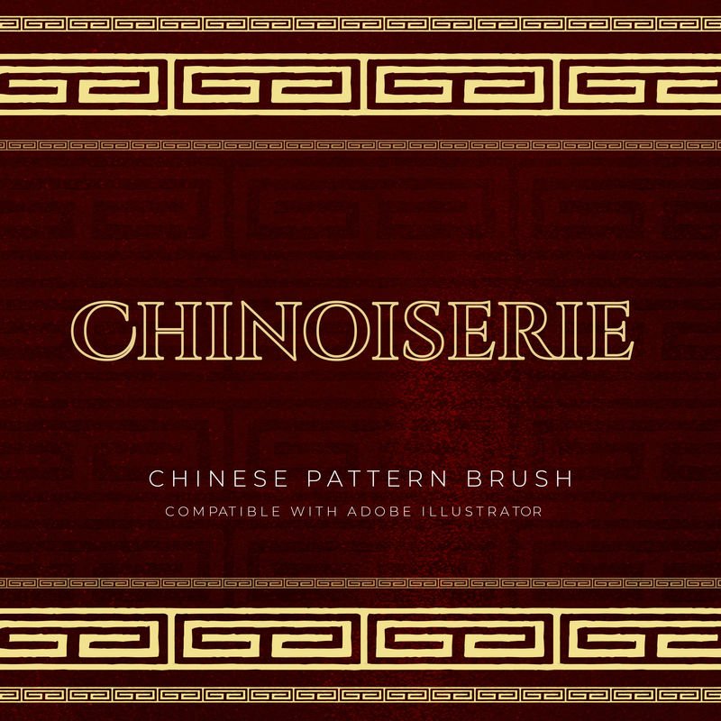 东方图案毛笔无缝中国金图案矢量