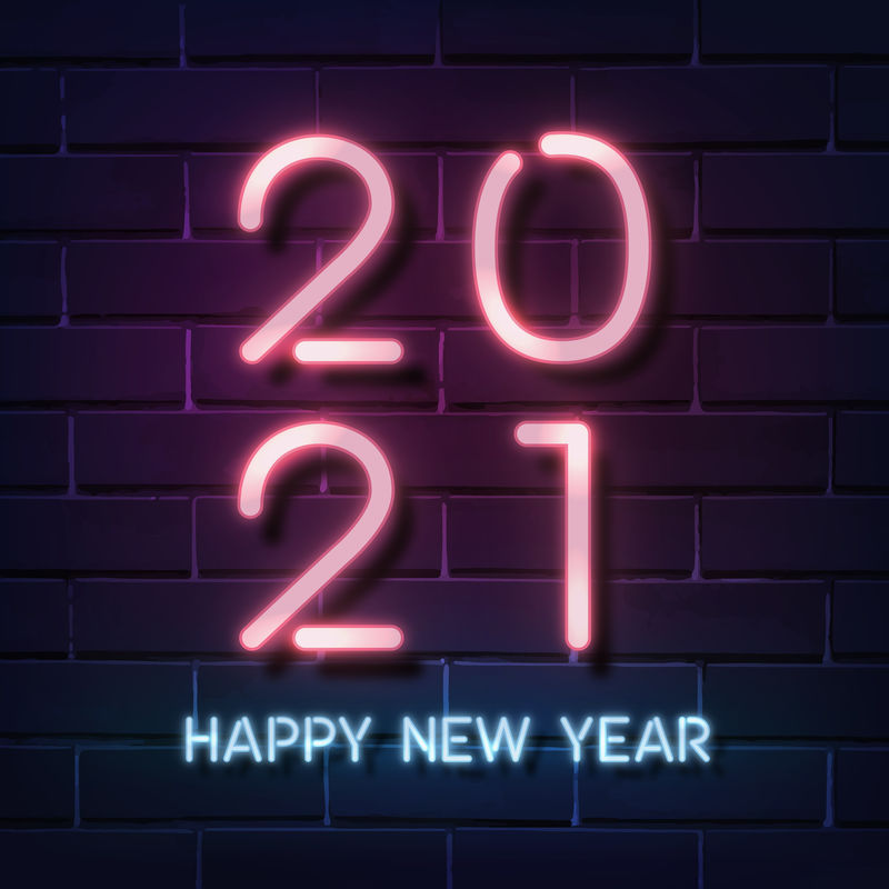 霓虹灯亮新年快乐2021社交广告模板