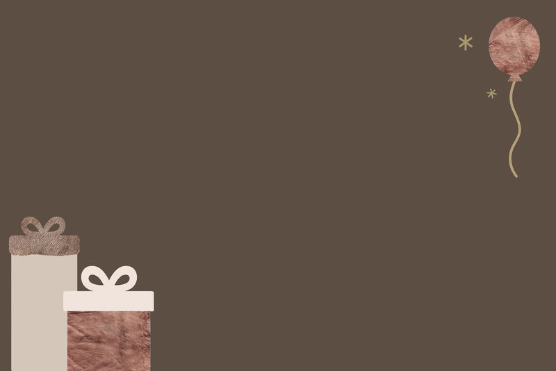 基于棕色背景向量的新年礼品盒和气球框架设计