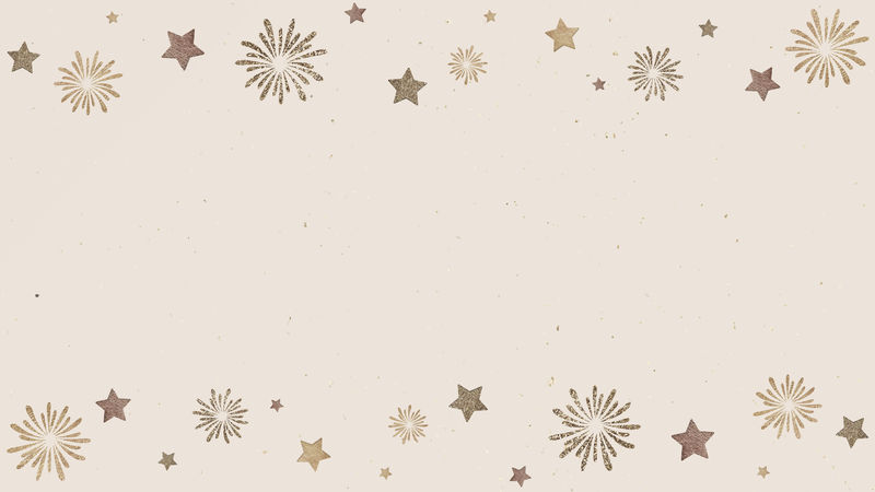 新年金球和烟花在米色框架设计矢量