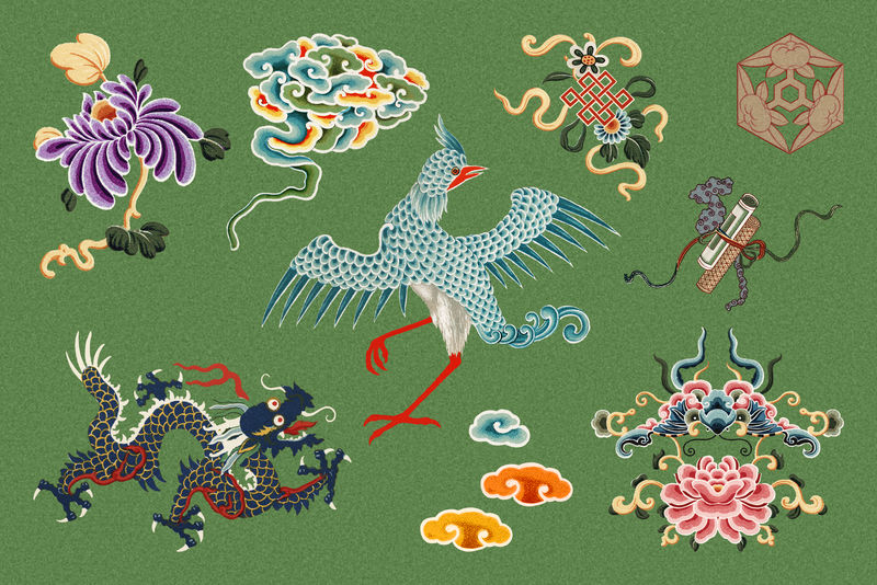 彩色中国艺术装饰饰品剪贴集