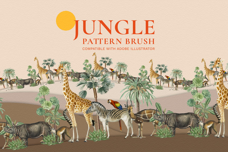 与ai兼容的可编辑野生动物图案笔刷矢量混合动物