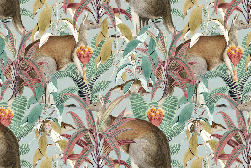 袋鼠图案背景psd丛林插图