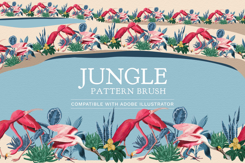 可编辑的火烈鸟模式刷矢量在丛林兼容人工智能