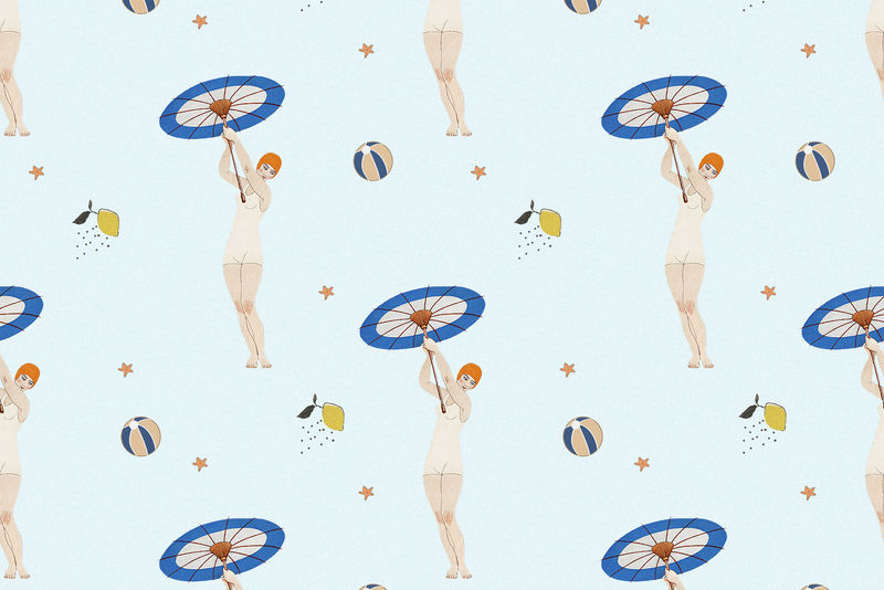 复古泳装时尚图案psd女性背景混搭自乔治·巴比尔的艺术作品