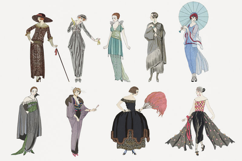 复古女性时尚psd 19世纪风格集由乔治·巴比尔的艺术作品混搭而成
