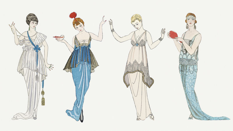 1920年代女性\u0026#39；s时尚psd套装由乔治·巴比尔的艺术作品混合而成