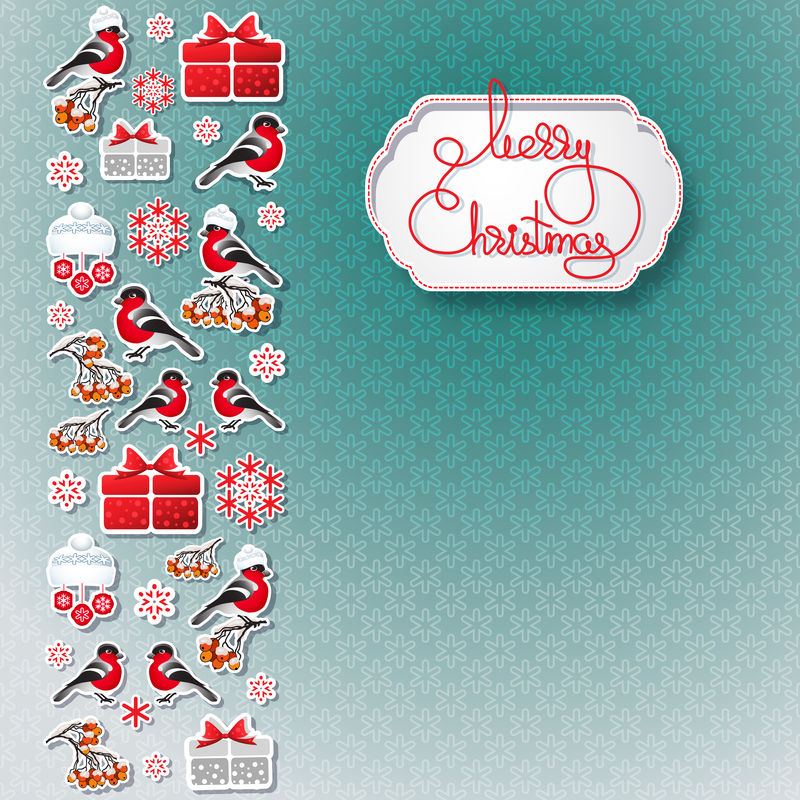 金翅雀，礼物，雪花无缝背景。