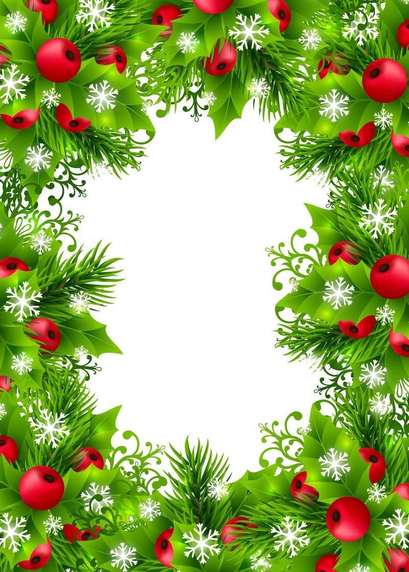 圣诞背景与冷杉和冬青树装饰