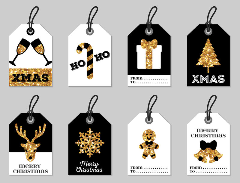 圣诞快乐礼品标签套装，复古风格