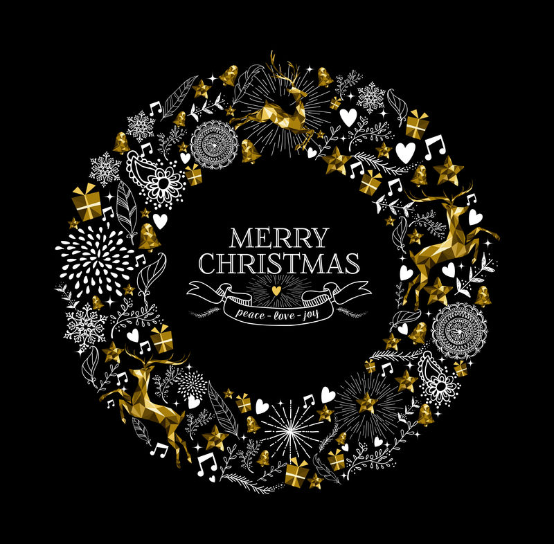 圣诞快乐标签花环金鹿低聚