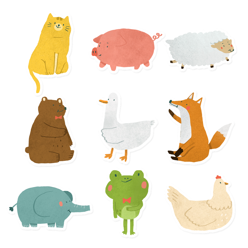 手绘动物贴纸系列透明png