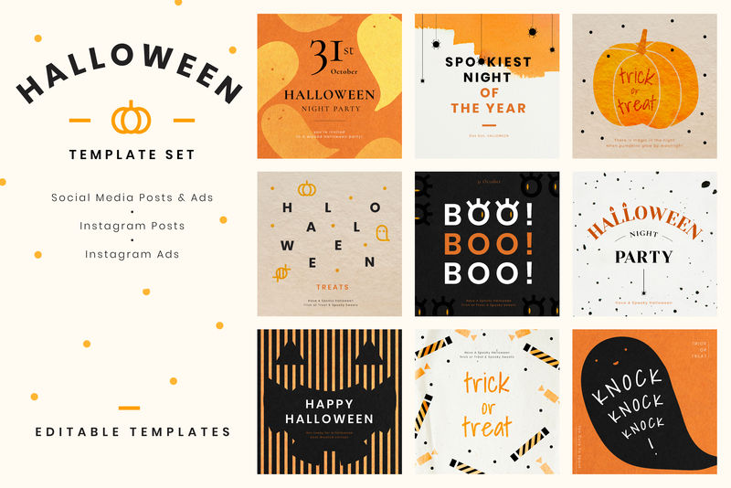 万圣节社交媒体可编辑向量集